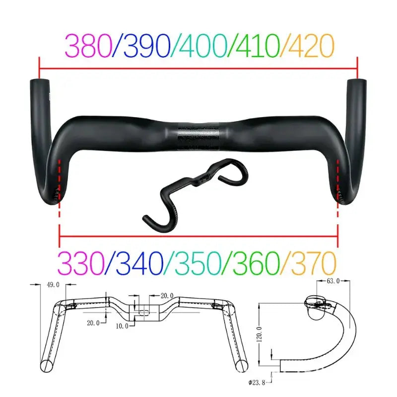 BALUGOE Ergonomic Carbon Road Bicycle Drop Handlebar Ultralight 380-420mm Width Matte Black Racing Road Bike Bent Bar 31.8mm by InterCyprus Trading Ltd