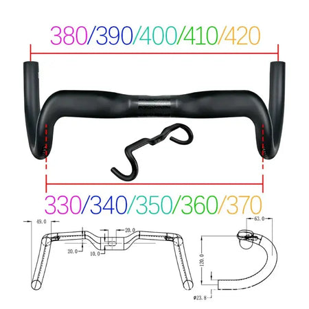 BALUGOE Ergonomic Carbon Road Bicycle Drop Handlebar Ultralight 380-420mm Width Matte Black Racing Road Bike Bent Bar 31.8mm by InterCyprus Trading Ltd