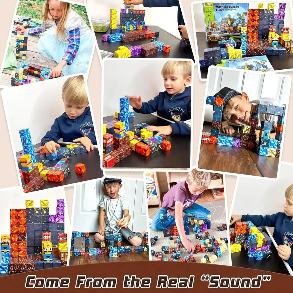Magnetic Building Blocks Set - 400P STEM Toy for Toddlers, Montessori Sensory Cubes for Boys &amp; Girls