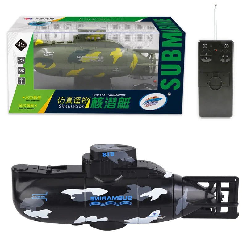 6-Function RC Mini Submarine for Kids - Electric Remote Control Boat Black