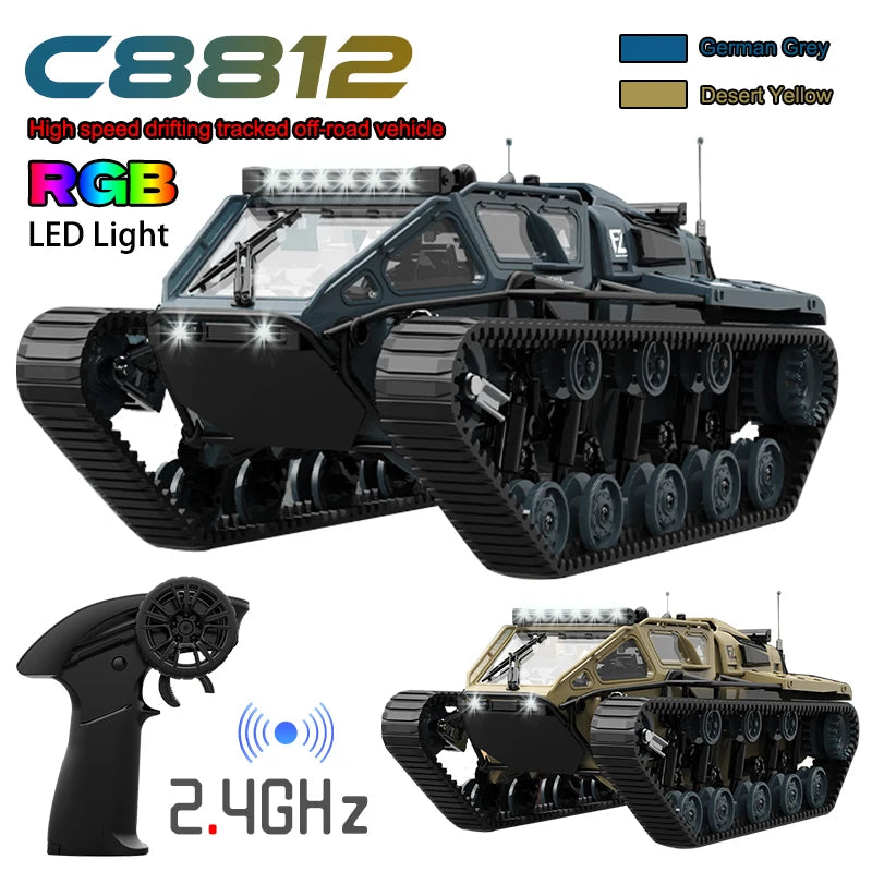 JJRC C8812 LED Light Tracked Tank RC Car - Remote Control Off-Road Vehicle