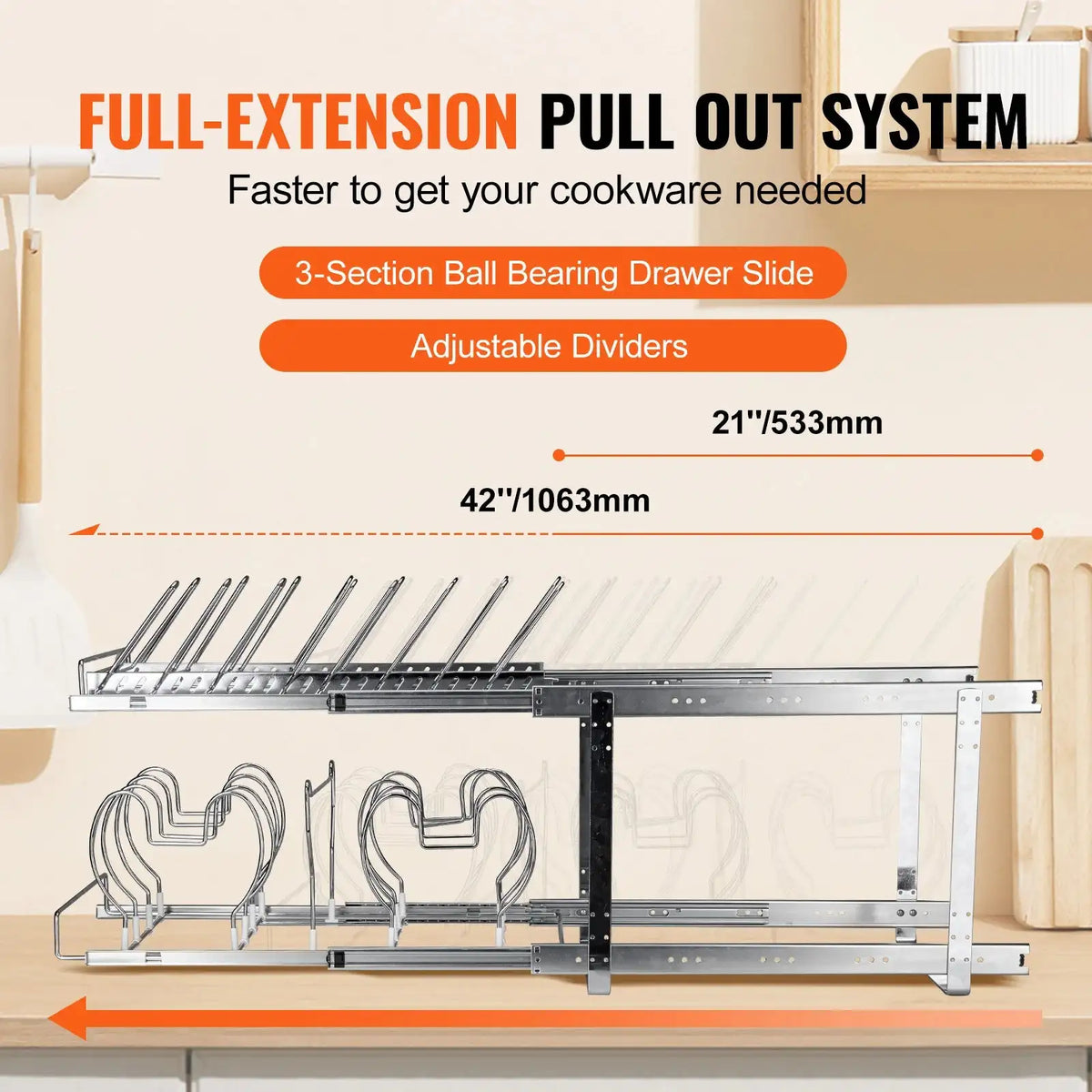 2 Tier Expandable Pull Out Pan And Pot Rack Under Cabinet