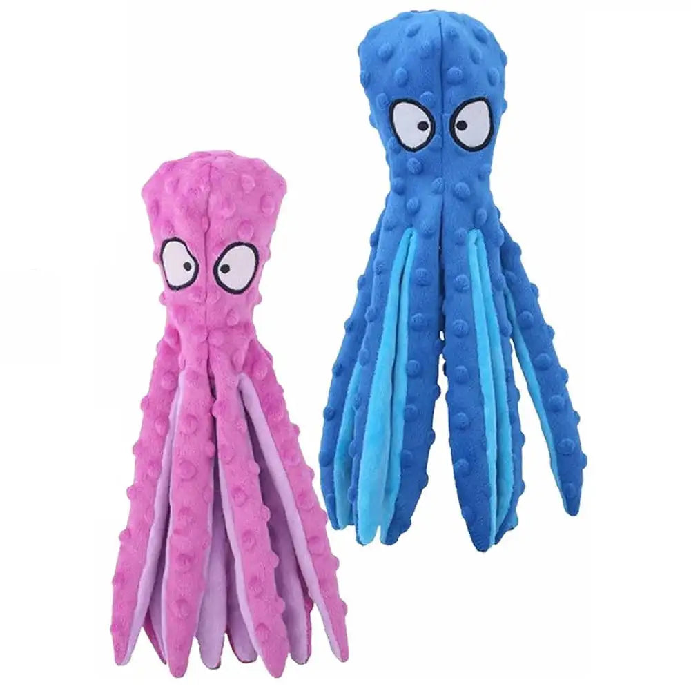 2Pcs Octopus No Stuffing Squeaky Plush Puzzle Dog Toy Blue Orange