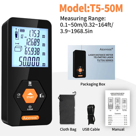 Aicevoos Rechargeable Digital Laser Rangefinder - Accurate Distance Meter up to 120M T5-50M(165ft)