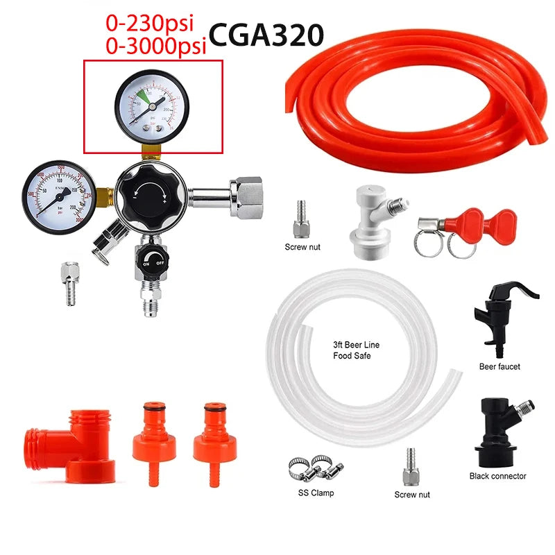 Homebrew Beer Carbonation Kit CO2 Regulator &ndash; 1.5M Gas Line Soda CGA320