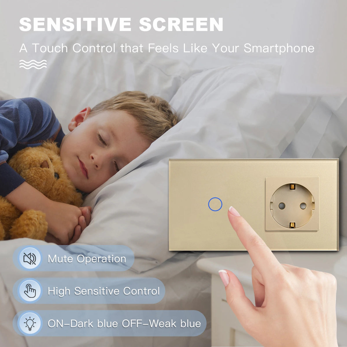 BSEED Touch Switch with USB Sockets and Glass Panel - EU Standard