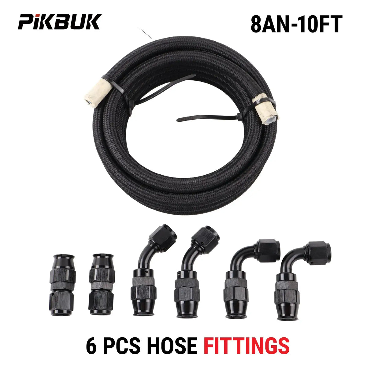 PIKBUK 10FT E85 An6 8 10 Tube Nylon Stainless Steel Braided PTFE Black Fuel Line Fitting Kit With 6 Pcs Swivel Hose Ends by InterCyprus Trading Ltd