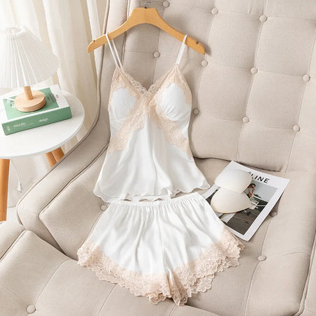 Sexy Lace Lingerie Set for Women - V-Neck, Sleeveless, Summer Wear white / M