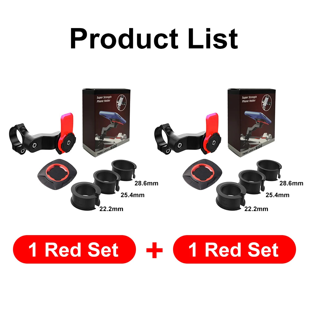 QUAD-LOCK Motorcycle Bike Phone Holder &ndash; 360 Degree Rotatable Navigation Support Red 2Sets A