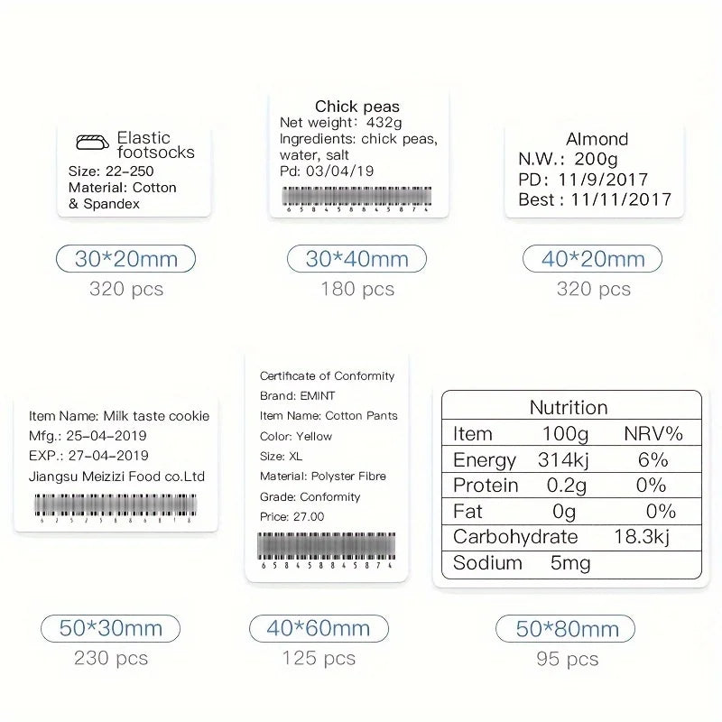 5 ruļļi Niimbot termiskās etiķetes papīra, ūdensizturīgs, 30/40/50mm plats B1/B21/B203