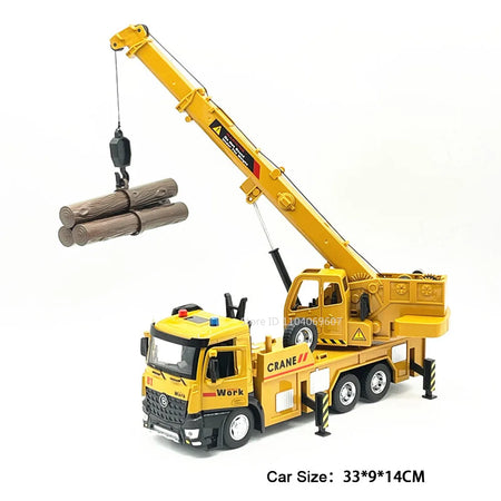 1:18 Model Toy Electric Sanitation Garbage Trucks Metal Diecast Alloy Crane Sound Light Doors Opened Engineering Vehicle Gifts Large Crane Yellow