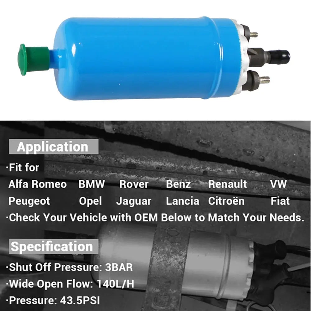 Universal Inline High Pressure Electric Fuel Pump 12V & Installation Kit For Benz Renault BMW Alfa Peugeot Opel OEM 0580464038 by InterCyprus Trading Ltd