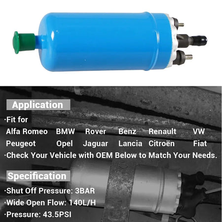 Universal Inline High Pressure Electric Fuel Pump 12V & Installation Kit For Benz Renault BMW Alfa Peugeot Opel OEM 0580464038 by InterCyprus Trading Ltd