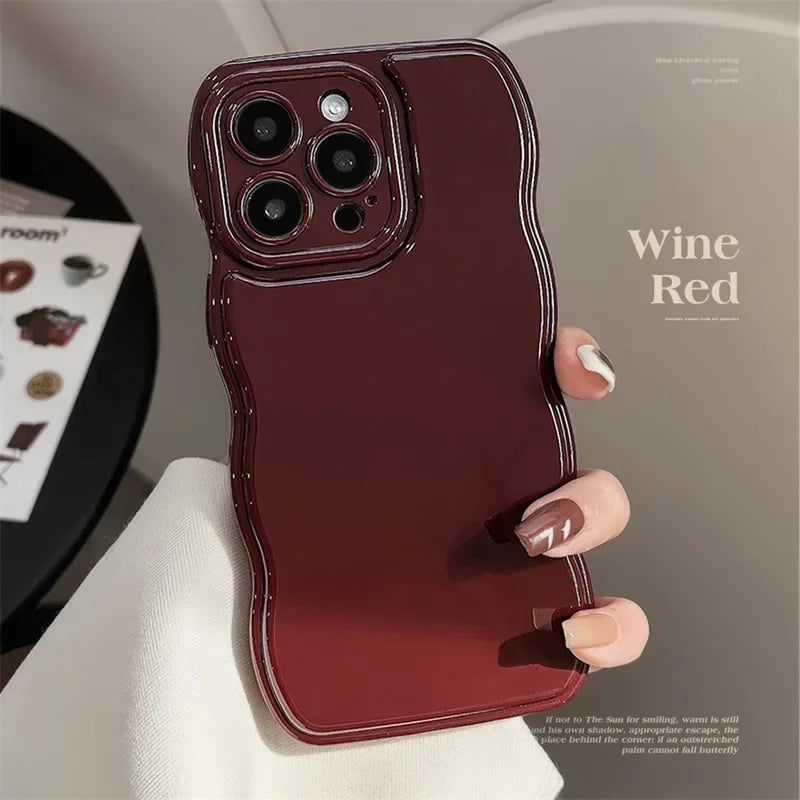 Korean Air Cushion Wave Gorgeous Wine Red iPhone Case - Shockproof &amp; Soft Cover for iPhone 11-16