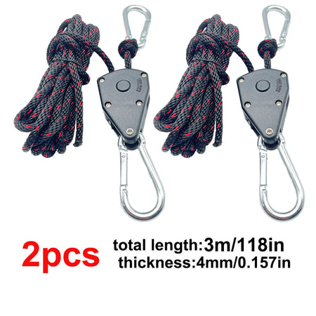 4mm Outdoor Tent Tie Down Rope with Pulley Tightener - 2pc Set 3m 2pcs