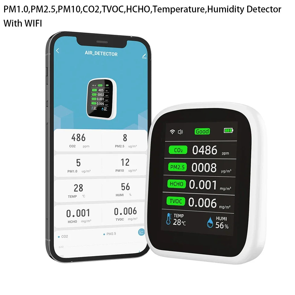 Portable LCD Air Quality Meter- WiFi PM1.0 PM2.5 PM10 Alarm
