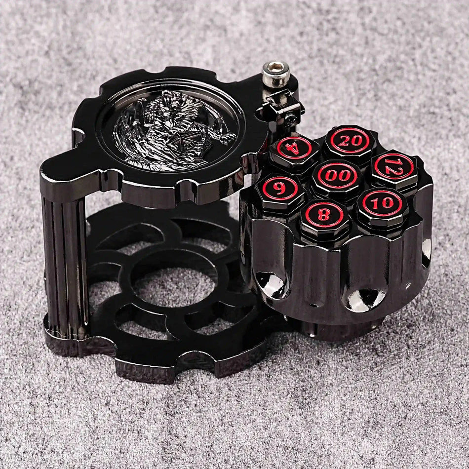 Metall Revolver-Kugel-Würfelset, 7 drehbare polyedrische Würfel für TRPGs