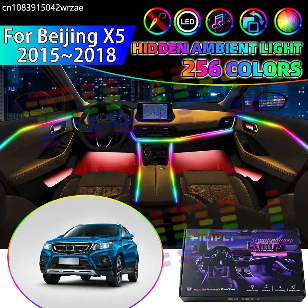 For Beijing X5 2015~2018 MK1 1th RGB Car Interior Ambient Lights Strips Breathing Lighting Kit App Control LED strips Auto Parts by InterCyprus Trading Ltd