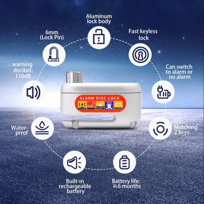 Κλειδαριά Δισκόφρενου Μοτοσυκλέτας Choice D3 με Συναγερμό 110dB Ματ Μέταλλο