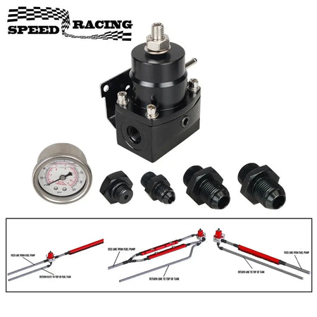 Adjustable Fuel Pressure Regulator with White Oil Gauge With AN8/10 Feed Fitting & AN6 Return Line Fitting & AN8/10 End Cap by InterCyprus Trading Ltd