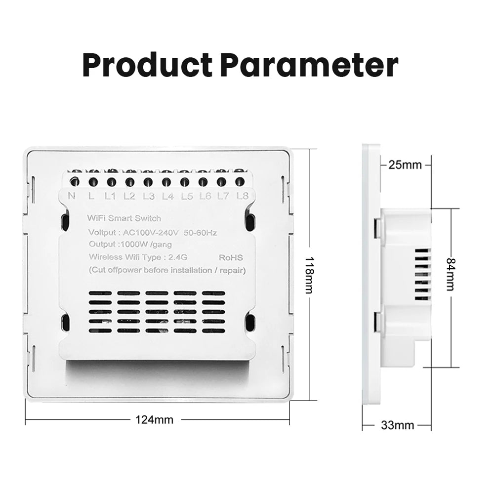 Brazilian Smart Touch Wall Switch - 4/6/8 Gang WiFi Voice Control