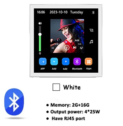 Smart Home Bluetooth Touch Wall Amplifier with Android 10 and Mini Screen 4-white