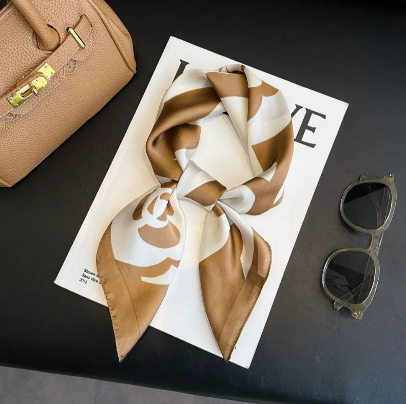 New Simple 70cm Silk Square Scarf &ndash; Elegant Satin Bandana Print