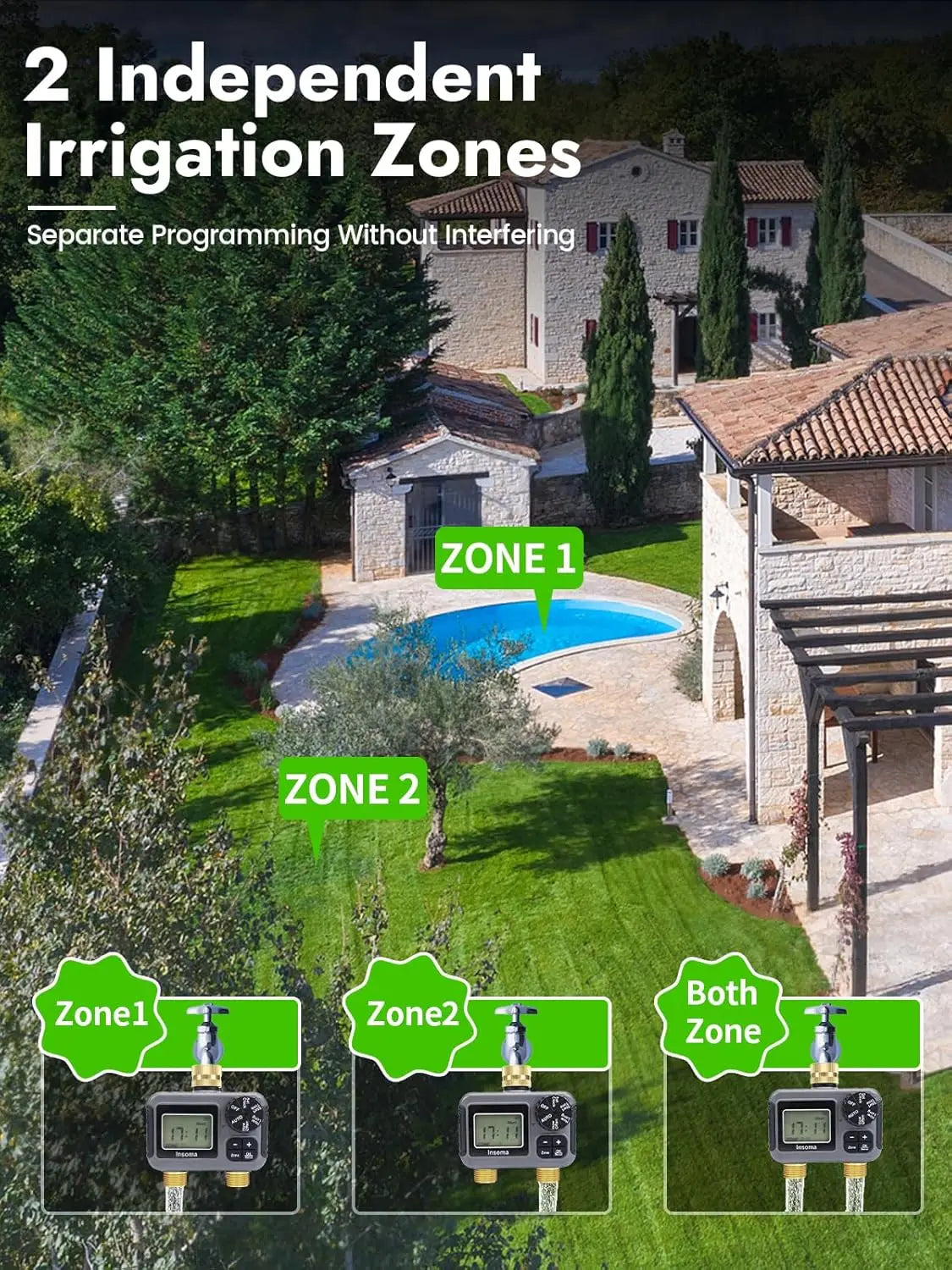 Insoma Smart Irrigation Watering System - Dual Outlets &amp; Automatic Timer