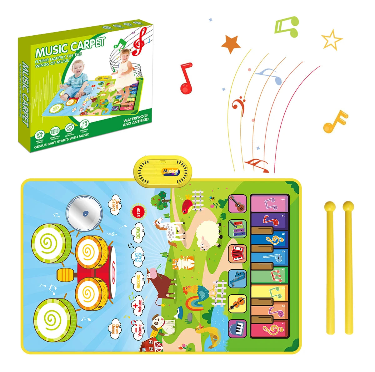 Toddler Educational Music Play Mat - 80x50cm Floor Piano &amp; Drum Mat with Instrument Sounds for Kids D with box