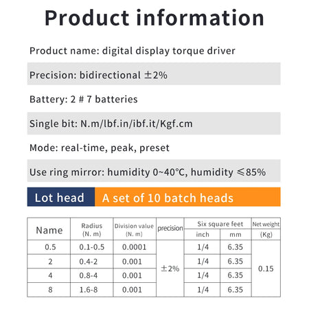 ANS-Y-4 Digital Torque Driver &ndash; Preset Torque With 10 Heads
