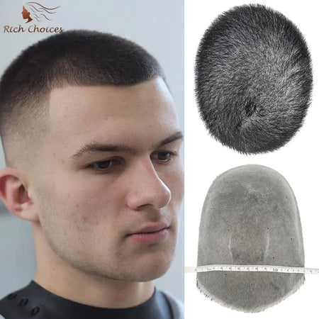 Rich Choices Thin Skin PU Human Hair Toupee for Men - Short Buzz Cut