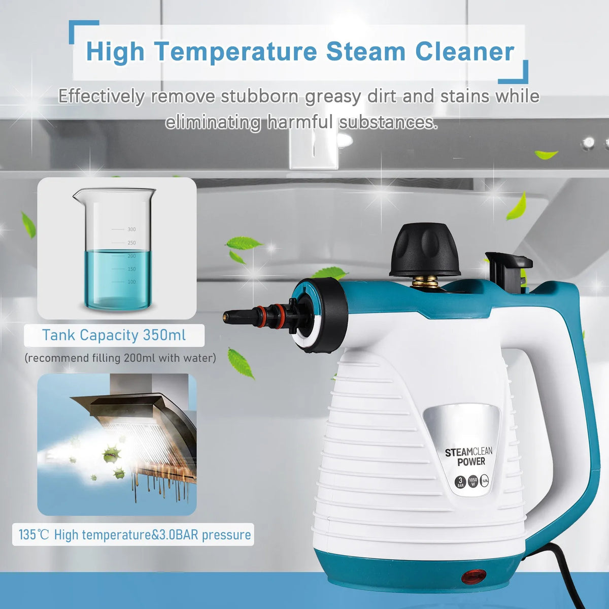 Powerful Handheld Steam Cleaner with 9 Accessories - Multi-Surface Cleaning