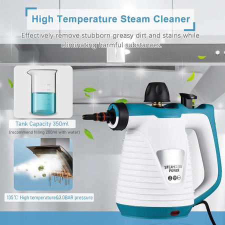 Powerful Handheld Steam Cleaner with 9 Accessories - Multi-Surface Cleaning