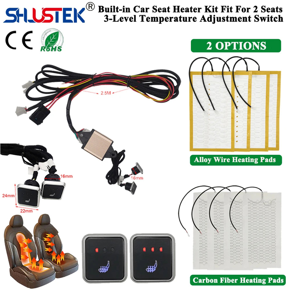 Universal 12V Car Seat Heater Kit for 2 Seats with 4 Heating Pads
