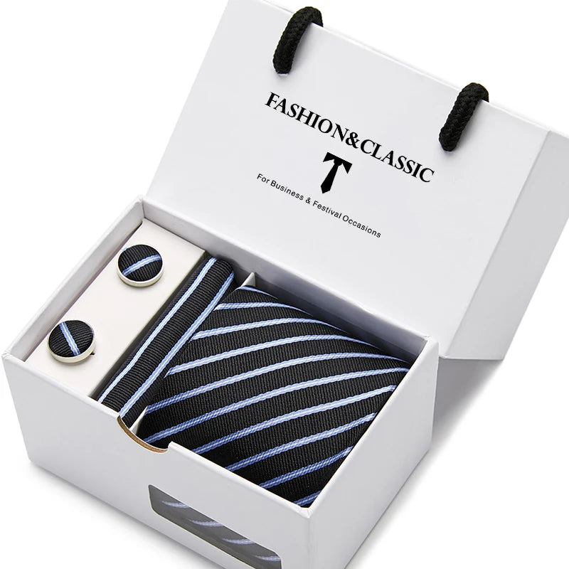 VanGise Blue Dot Tie Set with Pocket Square and Cufflinks for Men SB57