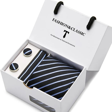 VanGise Blue Dot Tie Set with Pocket Square and Cufflinks for Men SB57