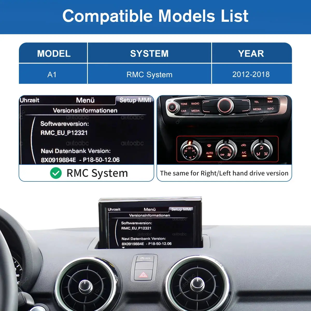 12.3'' Ultra-thin Multimedia touchScreen Wireless Carplay Android Auto For Audi A1 2012-2018 With Mirror Link Airplay Function by InterCyprus Trading Ltd
