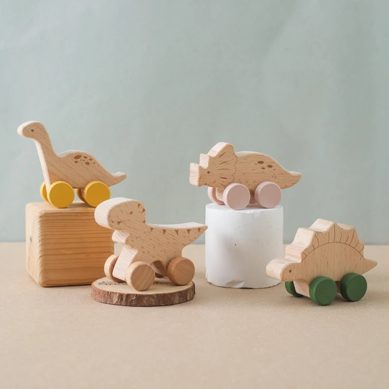 Beech Wooden Dinosaur Cartoon Car Teether Montessori Toys