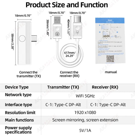 AKAMATE 1080P Wireless HDMI Extender - 50M Dual Mode