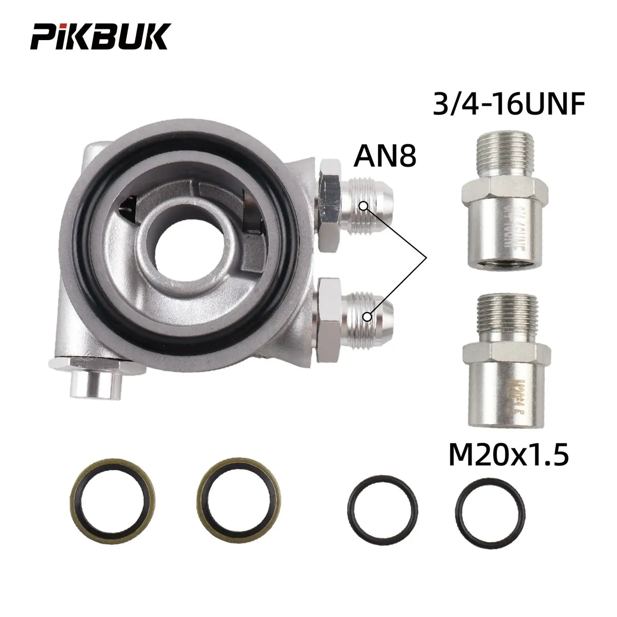 PIKBUK Aluminum AN8 AN10 Oil Cooler Sandwich Plate Filter Adapter Turbo Thermostat Oil Sender Adapter for Automotive by InterCyprus Trading Ltd