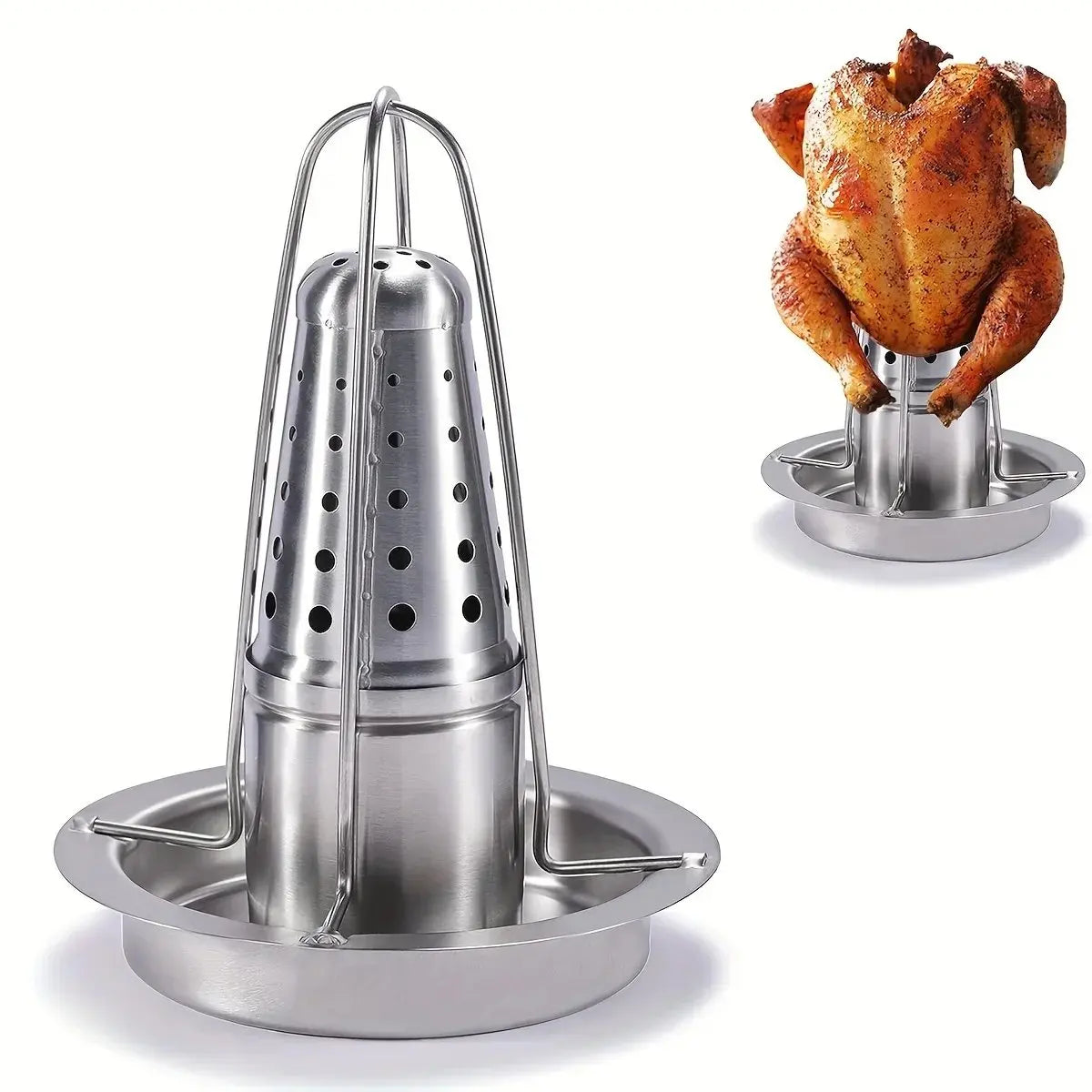 Stainless Steel Vertical Chicken Roaster with Drip Pan 1pc Roaster Stand