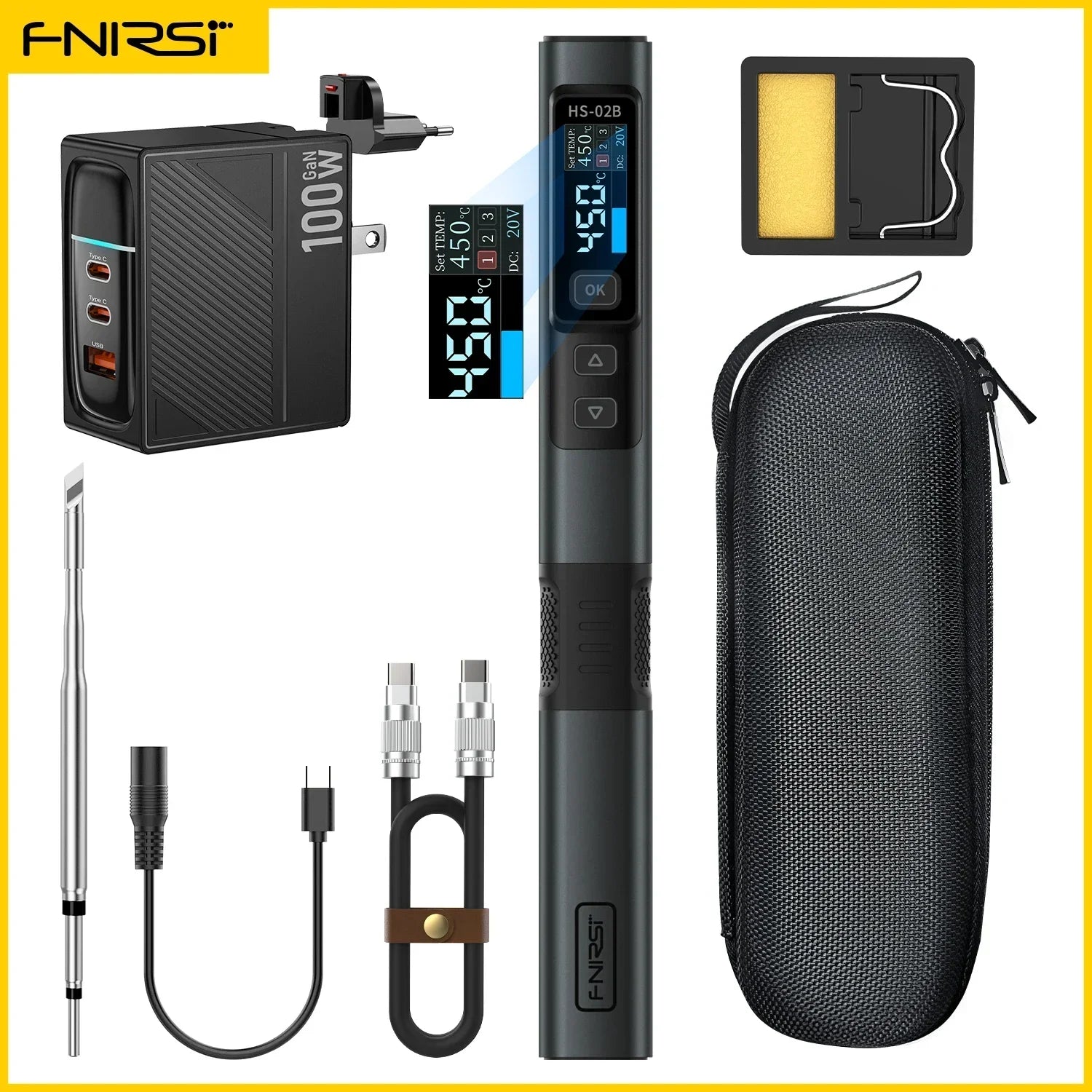 FNIRSI HS-02 Adjustable Temperature Soldering Iron &ndash; Precise 100 to 450&deg;C Control HS-02B-100W