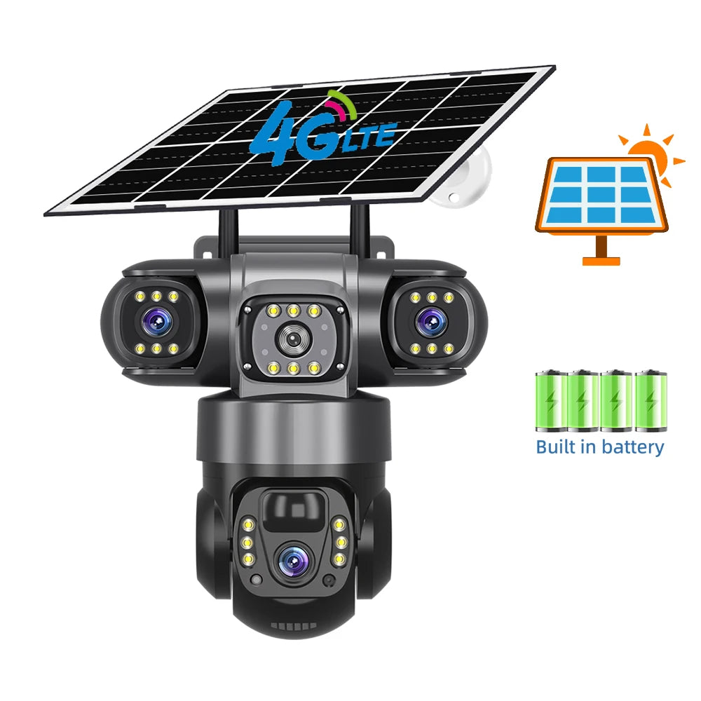 V380 Pro 15MP 6K 10X Zoom Triple Lens 4G Solar Outdoor Three Screen PIR Motion Detection Security CCTV Camera 4G Cam No Card