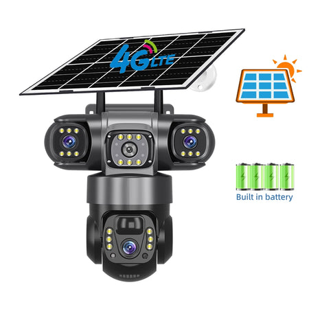 V380 Pro 15MP 6K 10X Zoom Triple Lens 4G Solar Outdoor Three Screen PIR Motion Detection Security CCTV Camera 4G Cam No Card