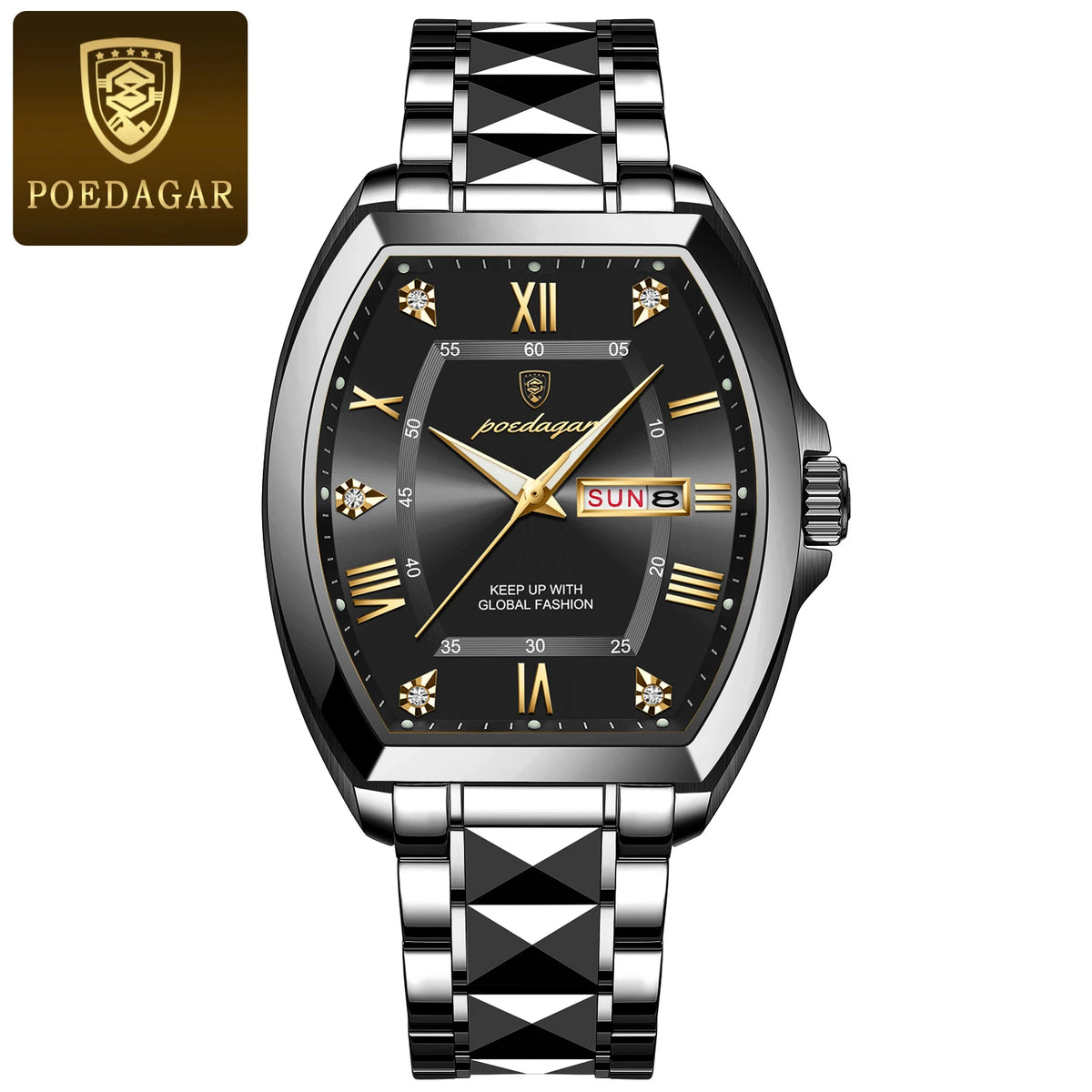 Poedagar Luxury Tonneau Men Wristwatch &ndash; Luminous Dial 958 Black Black