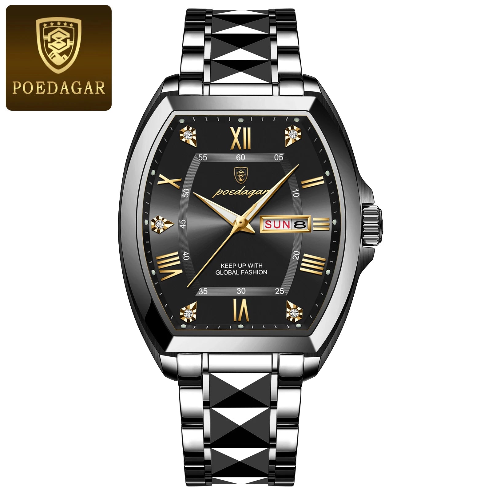 Poedagar Luxury Tonneau Men Wristwatch &ndash; Luminous Dial 958 Black Black