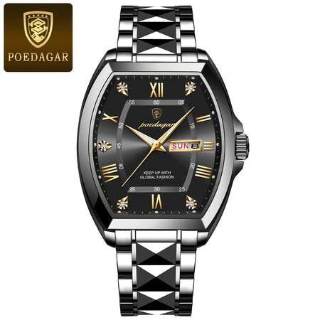 Poedagar Luxury Tonneau Men Wristwatch &ndash; Luminous Dial 958 Black Black