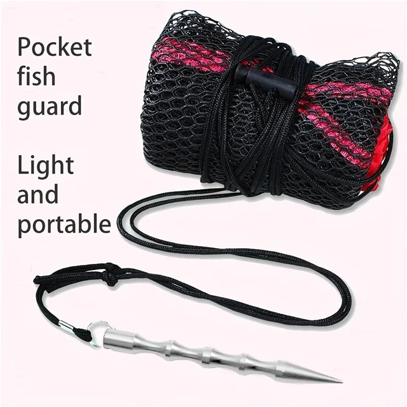 Portable Fishing Landing Net with Encrypted Mesh and Drawstring