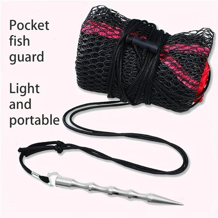 Portable Fishing Landing Net with Encrypted Mesh and Drawstring