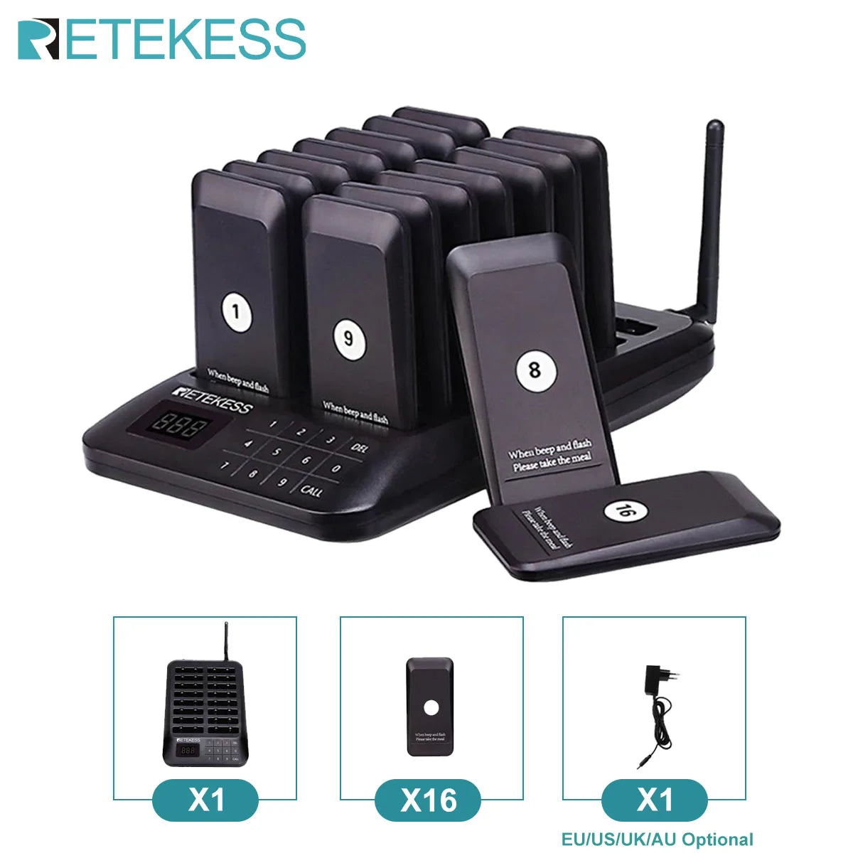 Retekess TD157 Restaurant Pager &ndash; Extended Range Paging 1-16-Black / Russian Federation